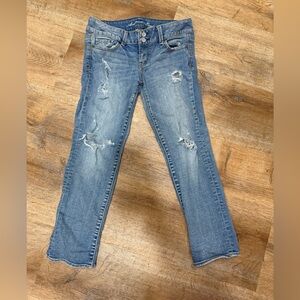American Eagle Outfitters Light Blue Distressed Straight Leg Jeans